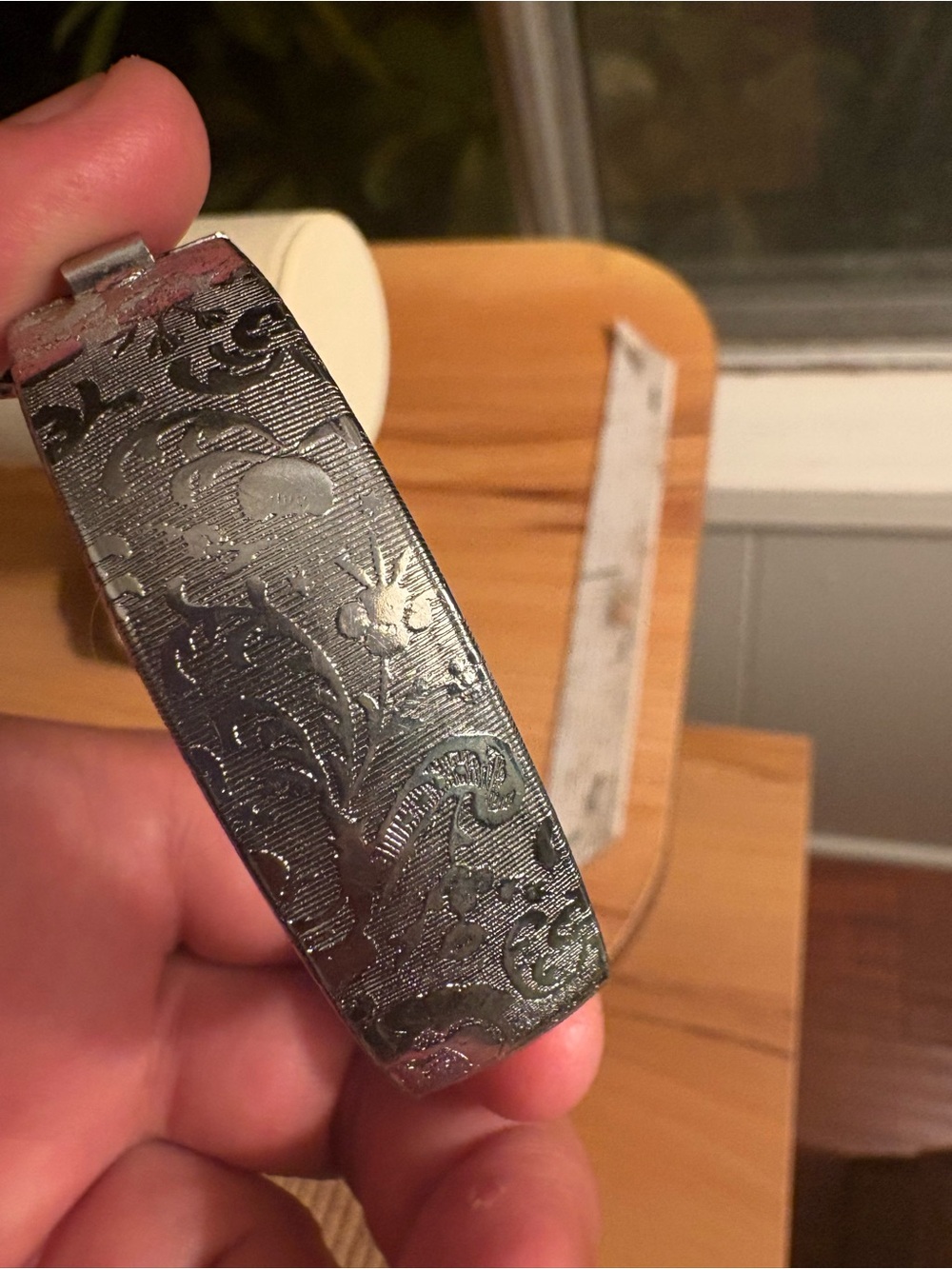 Engraved Floral Metal Cuff Bracelet in Gunmetal